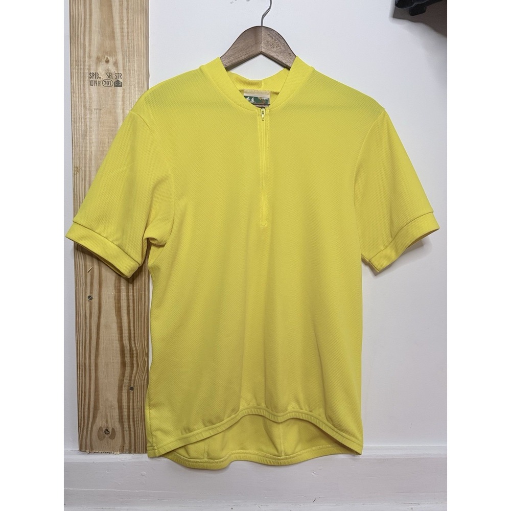 Vintage Mens Nashbar Yellow Cycling Short Sleeve Top 3 Pocket USA Made Size XL